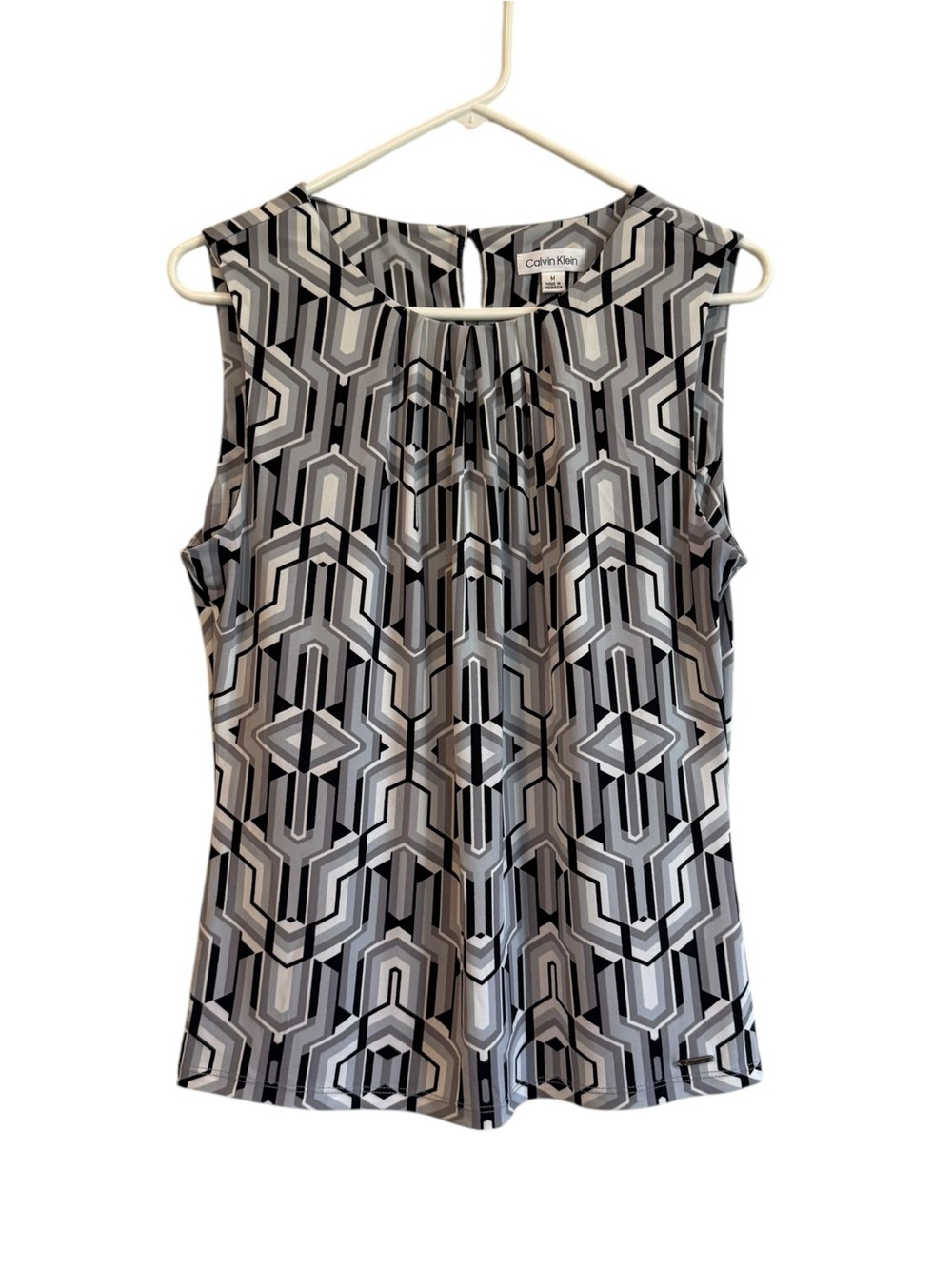 Calvin Klein Black & Gray Geometric Sleeveless Top